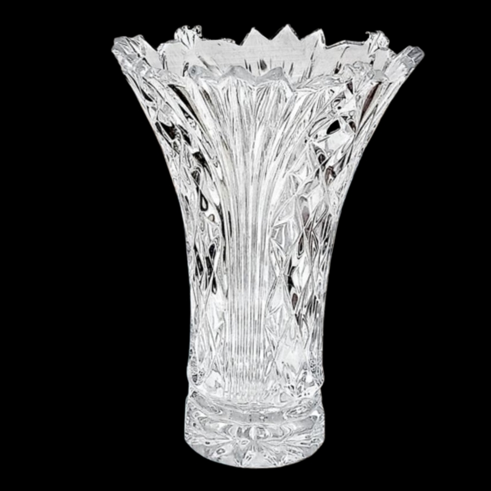 Fifth Avenue Crystal Tall Cut Glass Vase Fan & Diamond Cuts 9.5" tall | 10 Lbs